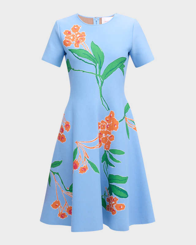 Floral Intarsia-Knit Flare Dress